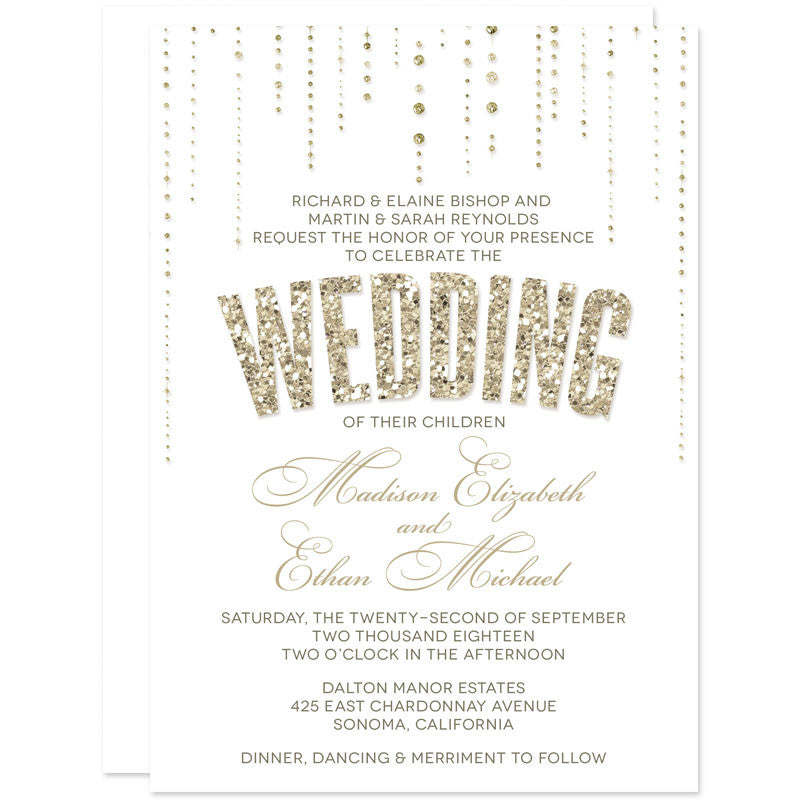 Gold Glitter Look Wedding Invitations-White Background