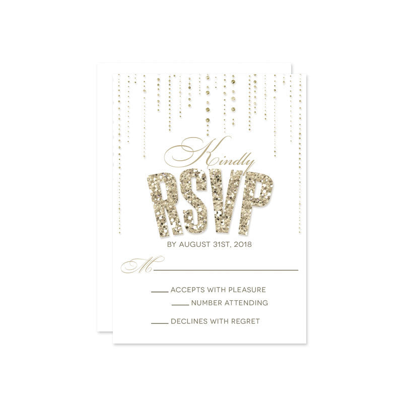 Gold Glitter Look Wedding RSVP Cards