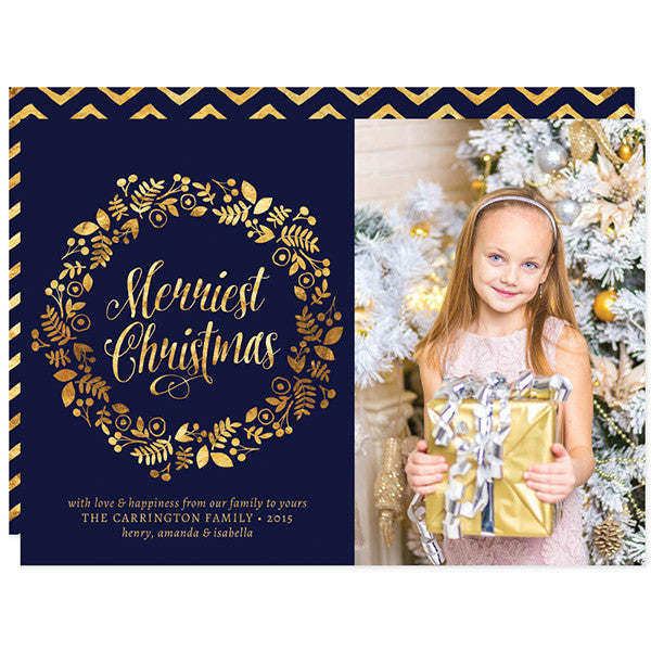Gold Wreath Merriest Christmas Holiday Photo Cards by The Spotted Olive