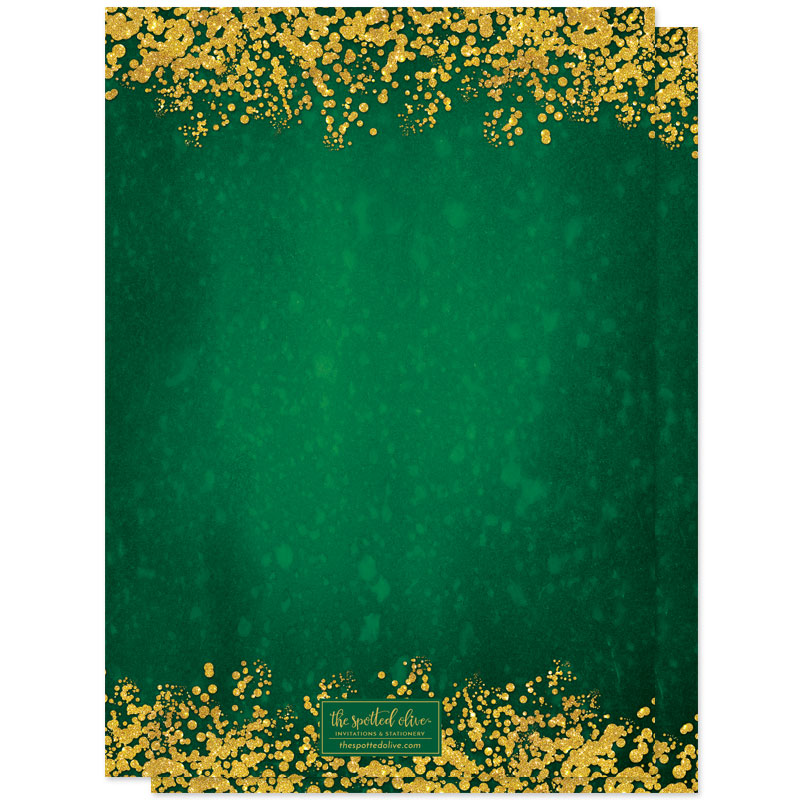 Green & Gold Confetti Holiday Party Invitations by The Spotted Olive - Back