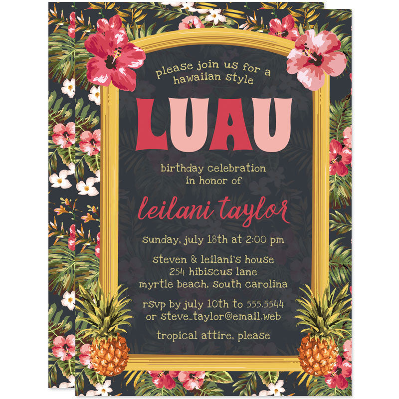 Hawaiian Luau Birthday Party Invitations