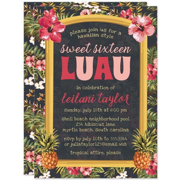 Hawaiian Luau Sweet 16 Party Invitations by The Spotted Olive