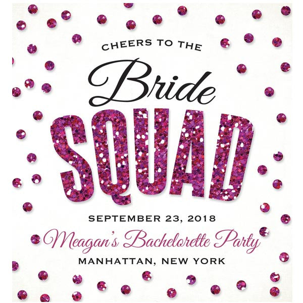 Hot Pink Glitter Look Confetti Bachelorette Party Wine Labels by The Spotted Olive