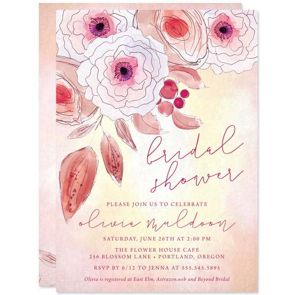 Inked Floral Bridal Shower Invitations by The Spotted Olive