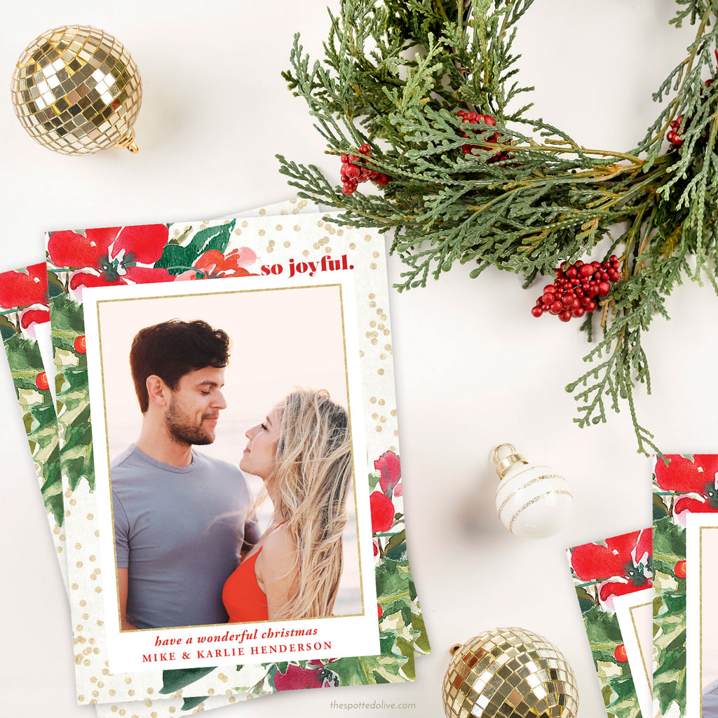 Joyful Christmas Floral Holiday Photo Cards by The Spotted Olive-Scene