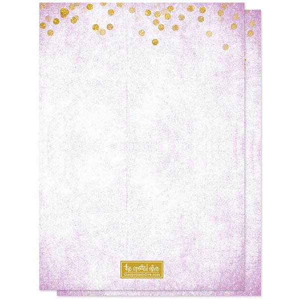 Lavender & Gold Confetti Bridal Shower Invitations by The Spotted Olive - Back