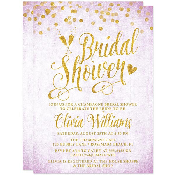 Lavender & Gold Confetti Bridal Shower Invitations by The Spotted Olive