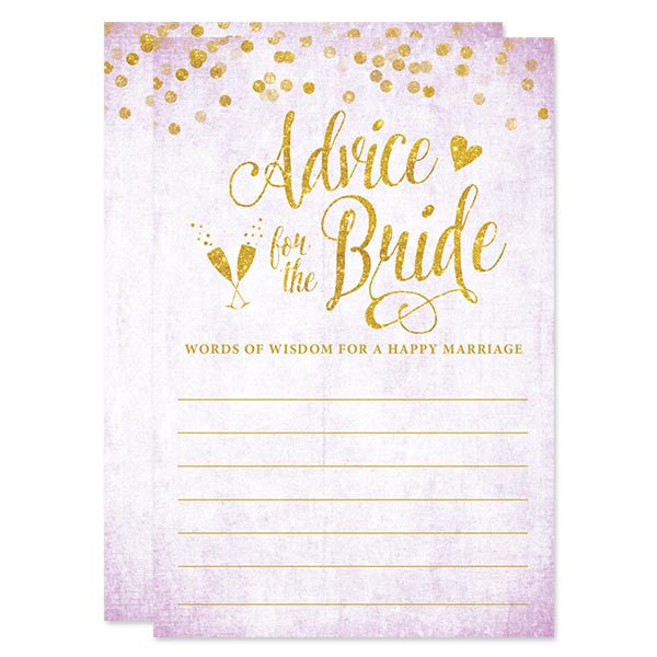 Lavender & Gold Confetti Advice for The Bride Cards by The Spotted Olive