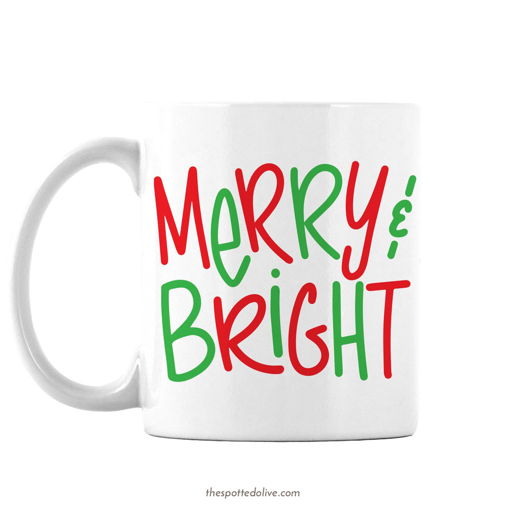 Hand Lettered Merry & Bright Mug By The Spotted Olive - Left