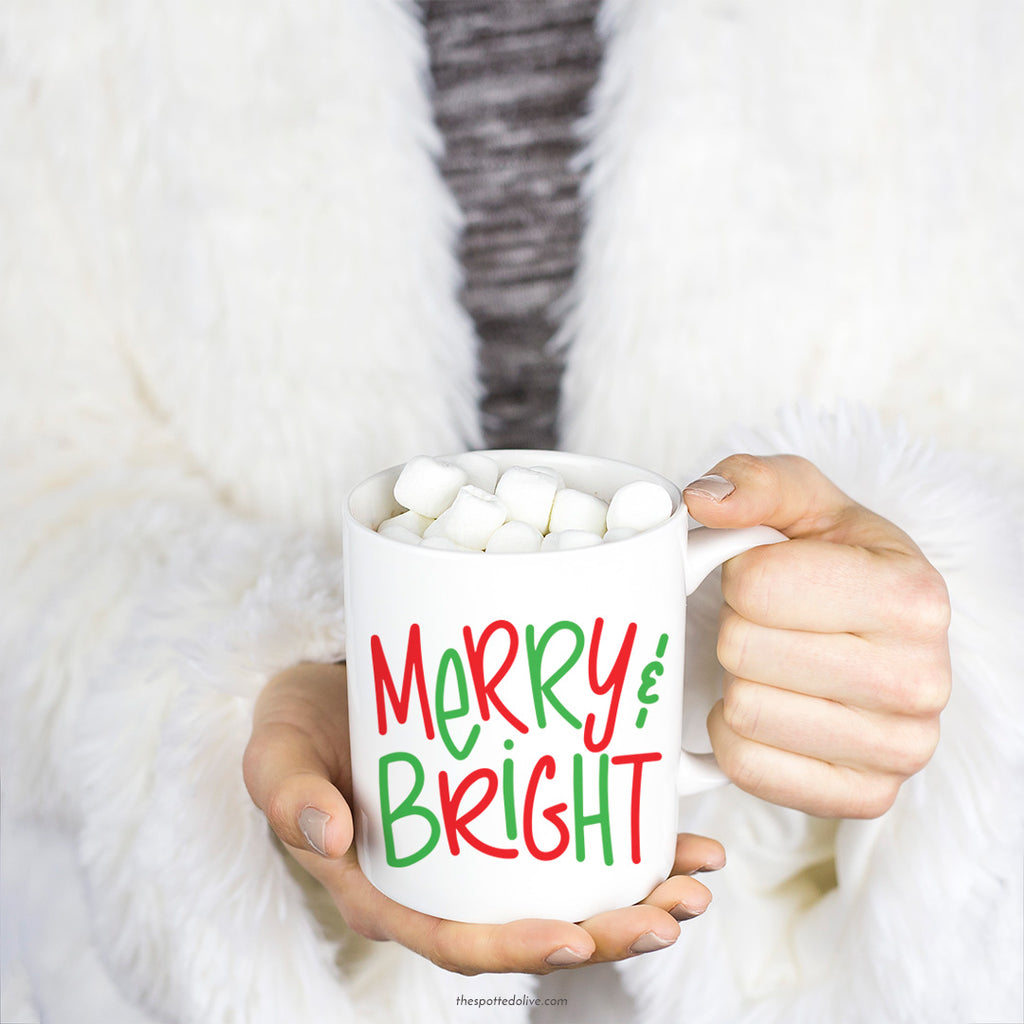 Hand Lettered Merry & Bright Mug By The Spotted Olive - Scene