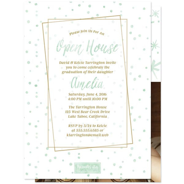 Mint Watercolor Year Photo Graduation Announcements by The Spotted Olive - Back