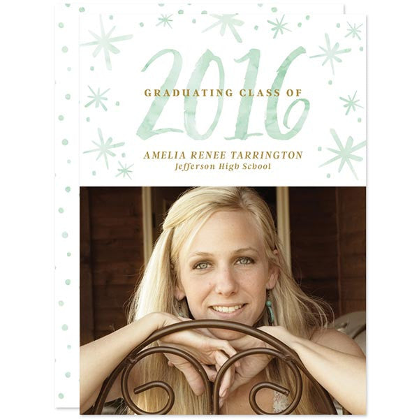 Mint Watercolor Year Photo Graduation Announcements by The Spotted Olive
