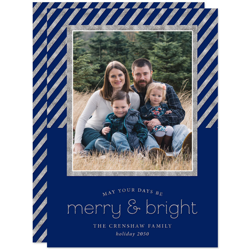 Mod Stripes Navy & Silver Holiday Photo Cards by The Spotted Olive