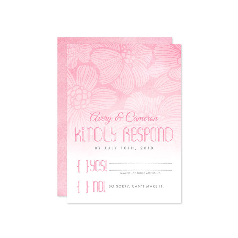 Modern Pink Ombre Tropical Flowers Wedding RSVP Card