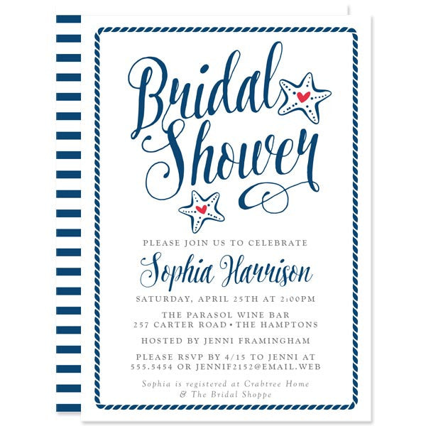 Nautical Modern Calligraphy Bridal Shower Invitations by The Spotted Olive