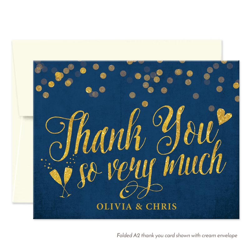Navy & Gold Confetti Personalized Thank You Cards by The Spotted Olive - Cream Envelope