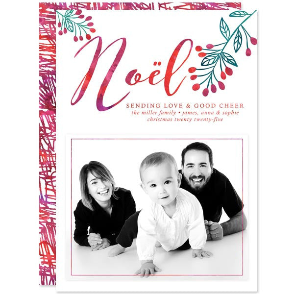 Watercolor Noël Holiday Photo Cards by The Spotted Olive