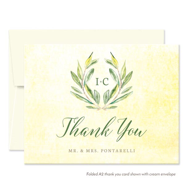 Olive Branch Personalized Thank You Cards by The Spotted Olive - Cream Envelope