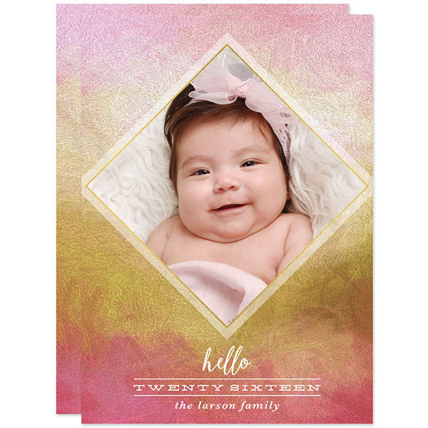 Painted Pink & Gold New Year Photo Cards by The Spotted Olive