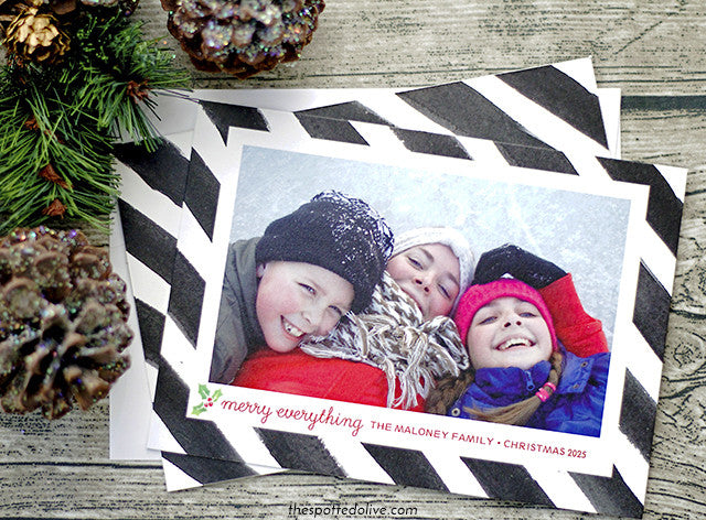 Painted Stripes Merry Everything Holiday Christmas Photo Cards by The Spotted Olive - Scene