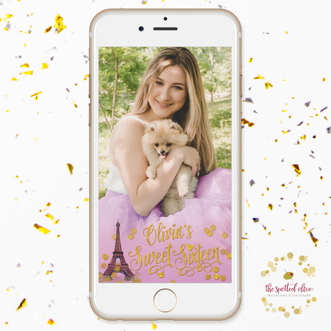 Paris Lavender & Gold Confetti Sweet 16 Personalized Snapchat Geofilter by The Spotted Olive