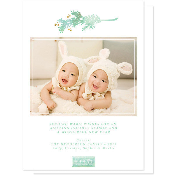 Peace & Joy Pine Boughs Holiday Photo Cards by The Spotted Olive back