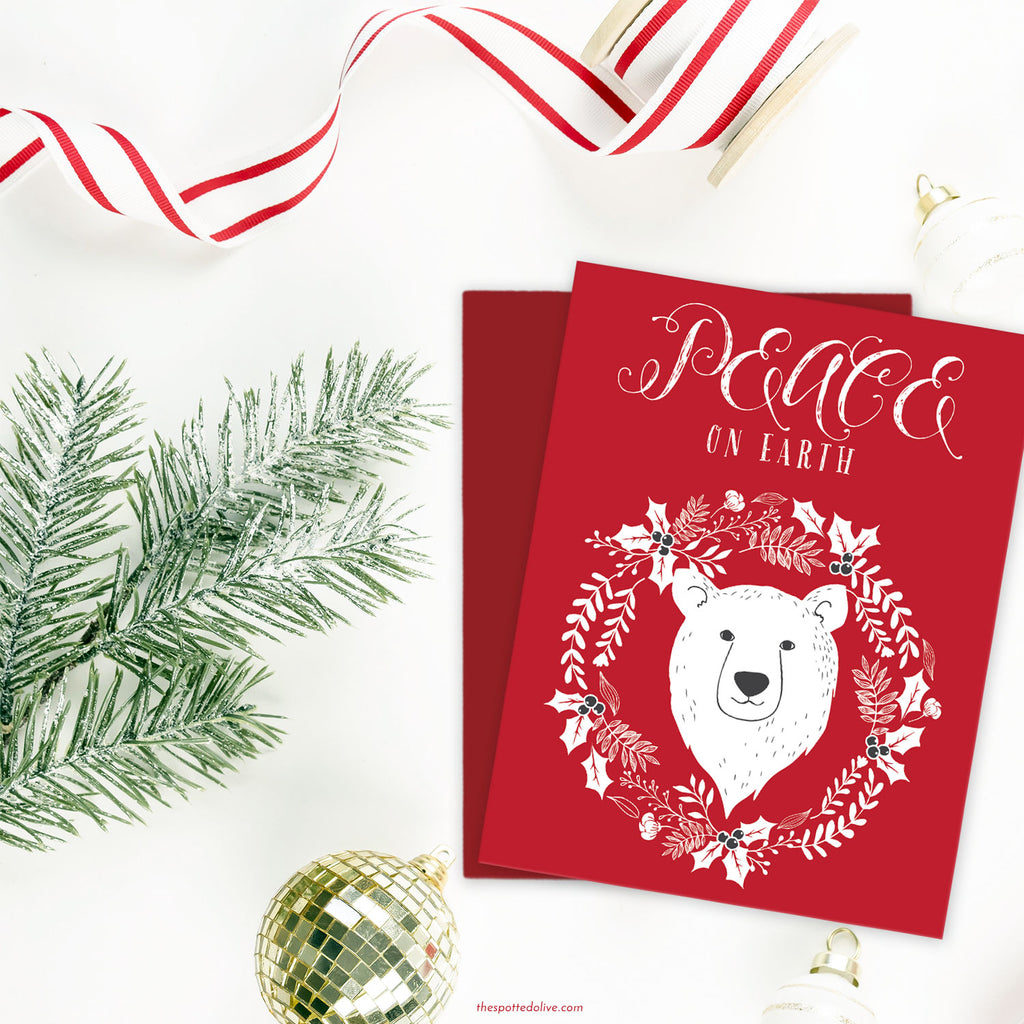 Peace on Earth Polar Bear Holiday Card by The Spotted Olive-Scene