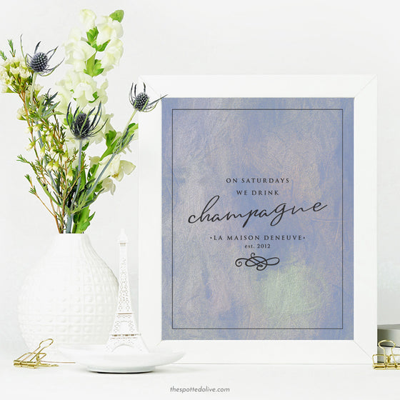 On Saturdays We Drink Champagne Personalized Art Print by The Spotted Olive - Scene