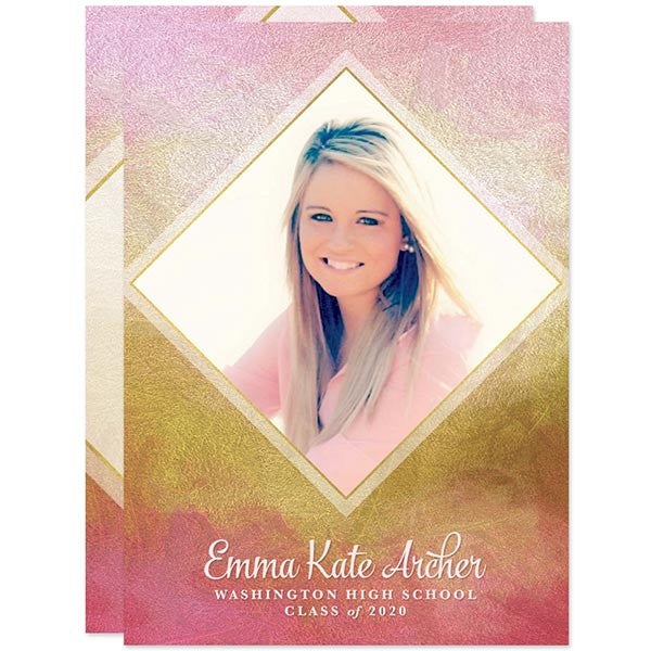 Pink & Gold Diamond Photo Graduation Announcements by The Spotted Olive