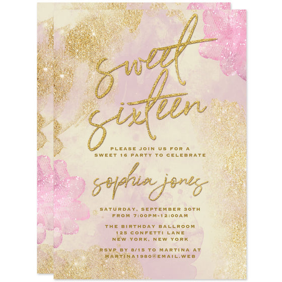Pink & Gold Pixie Dust Sweet 16 Invitations by The Spotted Olive