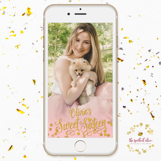 Blush Pink & Gold Confetti Personalized Snapchat Geofilter by The Spotted Olive