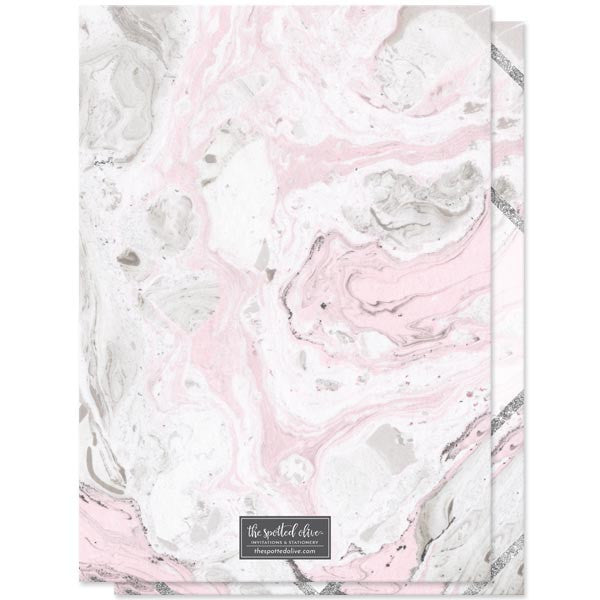 Pink & Gray Marble Bridal Shower Invitations by The Spotted Olive - Back