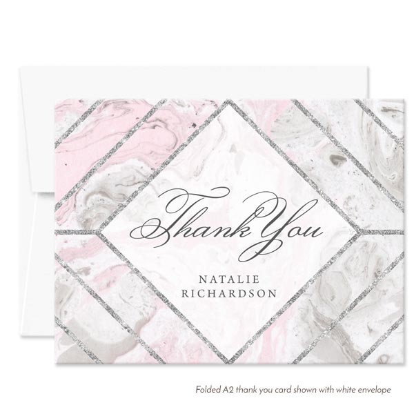 Pink & Gray Marble Personalized Thank You Cards by The Spotted Olive - White Envelope