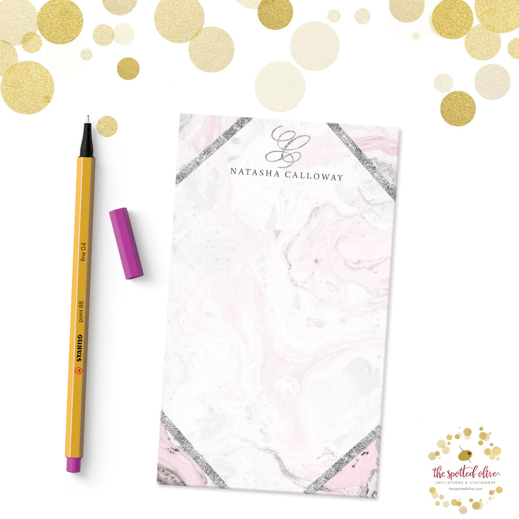 Pink & Gray Marble Personalized Notepads by The Spotted Olive - Branded