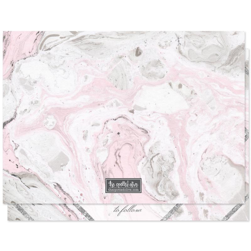 Pink & Gray Marble Save The Date Cards by The Spotted Olive - Back