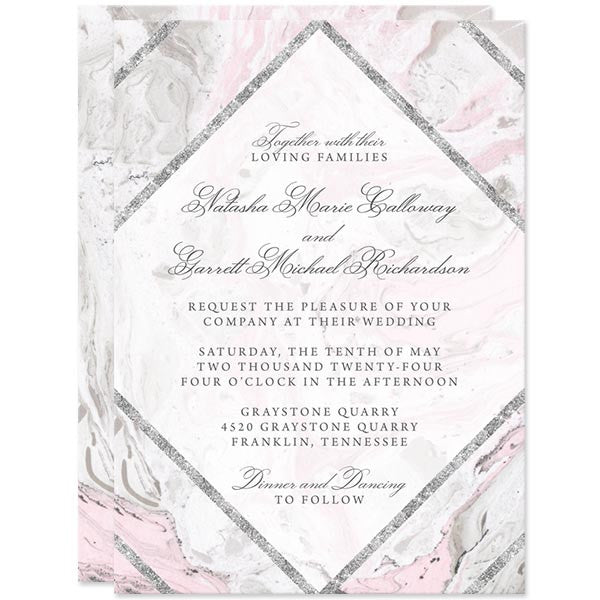 Pink & Gray Marble Wedding Invitations by The Spotted Olive
