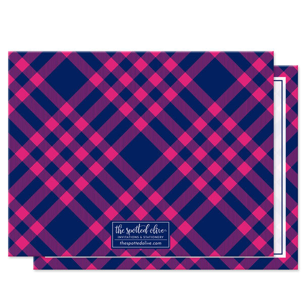 Pink & Navy Plaid Personalized Note Cards by The Spotted Olive - back