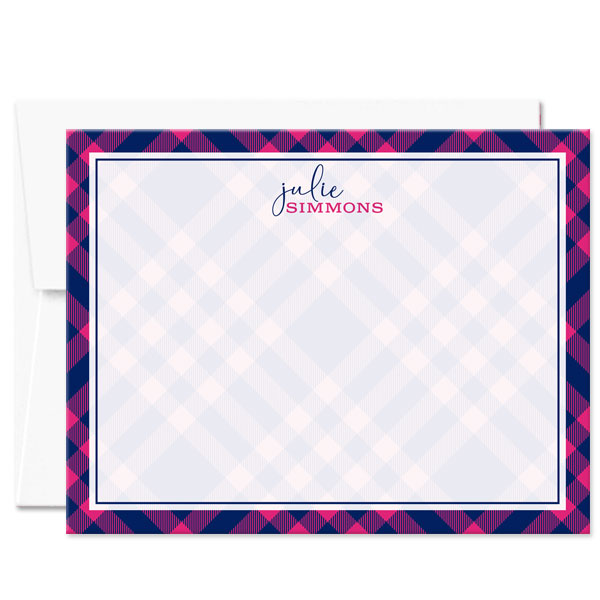 Pink & Navy Plaid Personalized Note Cards by The Spotted Olive - envelope