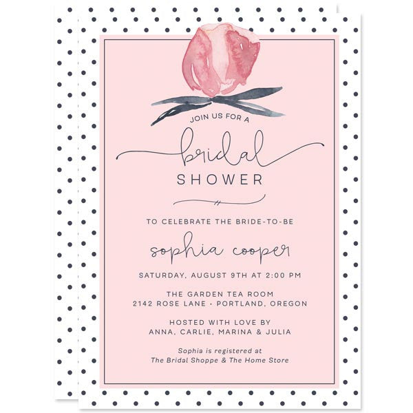 Pink & Navy Polka Dots Bridal Shower Invitations by The Spotted Olive