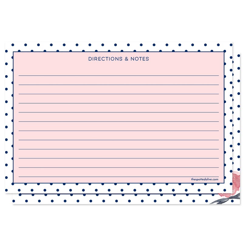 Pink & Navy Polka Dots Personalized Recipe Cards by The Spotted Olive - Back