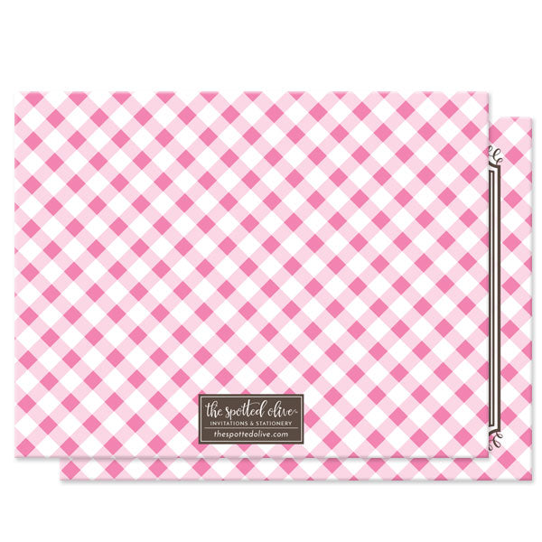 Pink Gingham Personalized Note Cards by The Spotted Olive - back