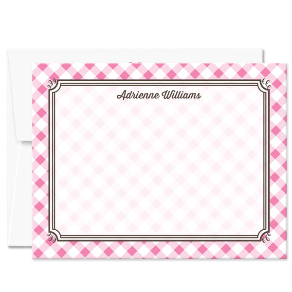 Pink Gingham Personalized Note Cards by The Spotted Olive - with envelope