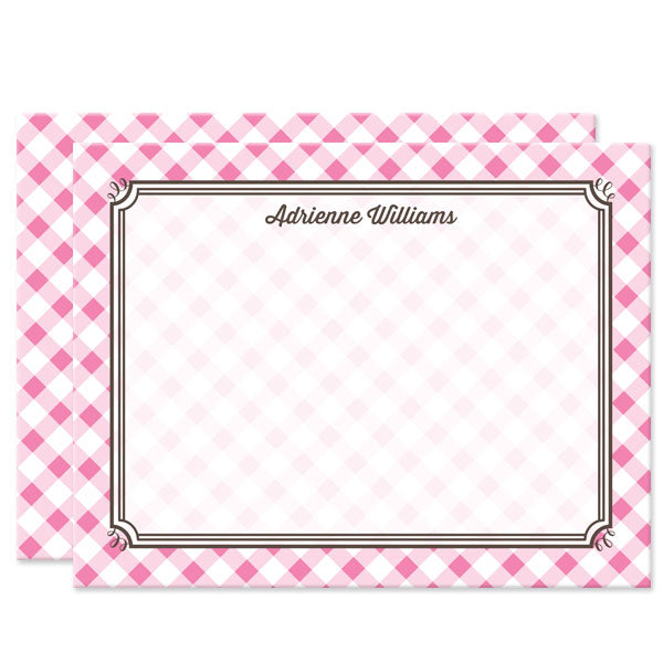 Pink Gingham Personalized Note Cards by The Spotted Olive 