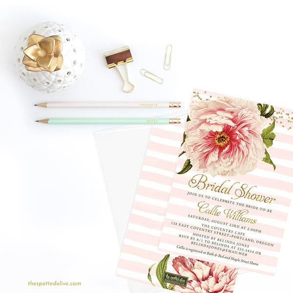 Pink Peony Bridal Shower Invitations by The Spotted Olive - Scene
