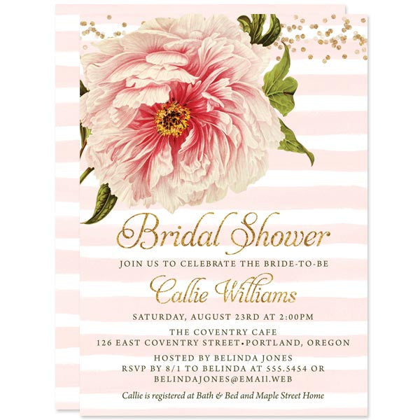 Pink Peony Bridal Shower Invitations by The Spotted Olive