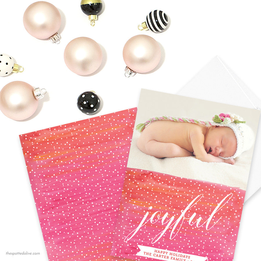 Pink Watercolor Joyful Christmas Photo Cards by The Spotted Olive - Scene