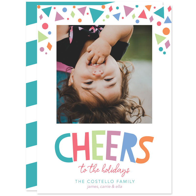 Playful Confetti Cheers Holiday Photo Cards by The Spotted Olive