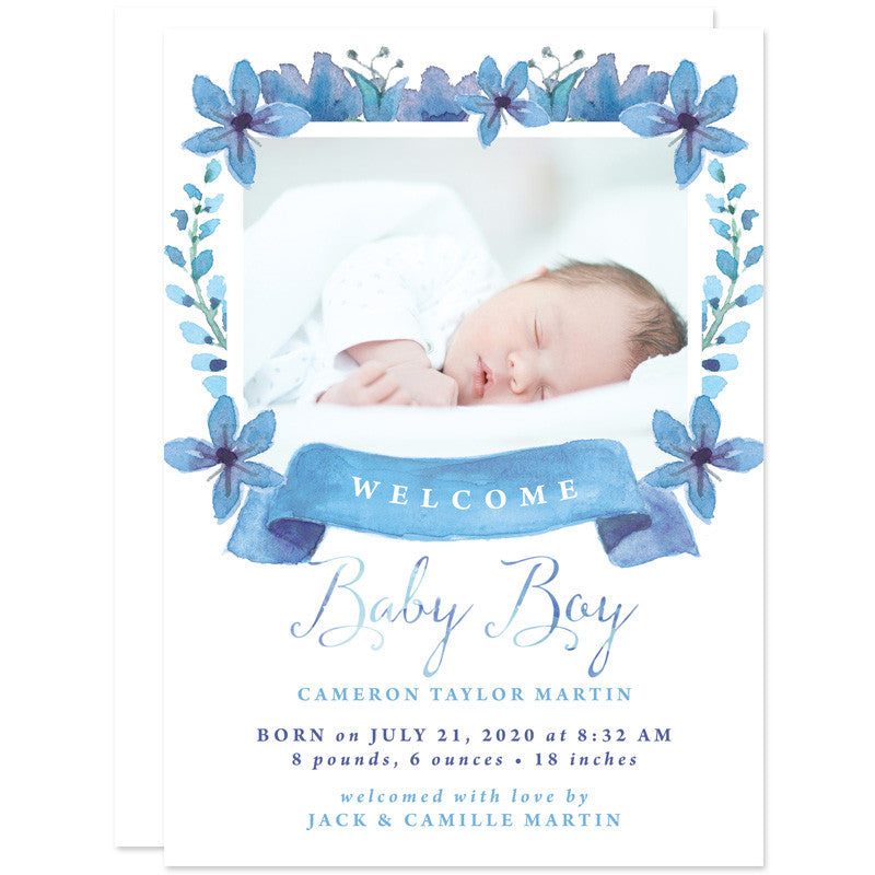 Pretty Floral Baby Boy Birth Announcements
