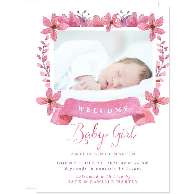 Pretty Floral Baby Girl Birth Announcements