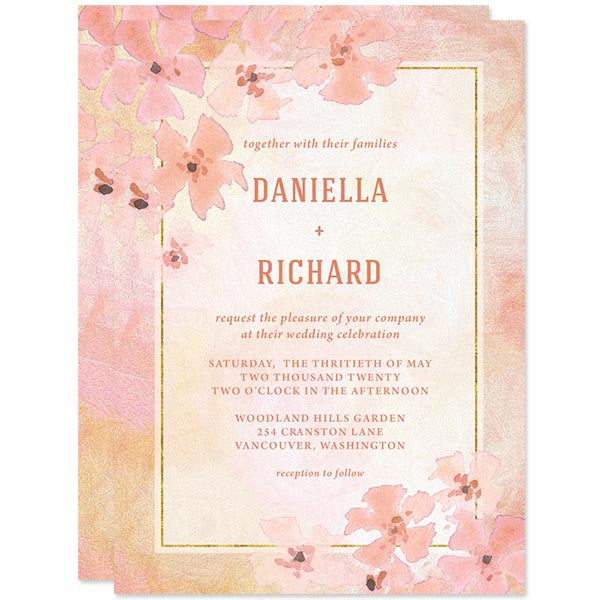 Pretty Peach Floral Wedding Invitations by The Spotted Olive